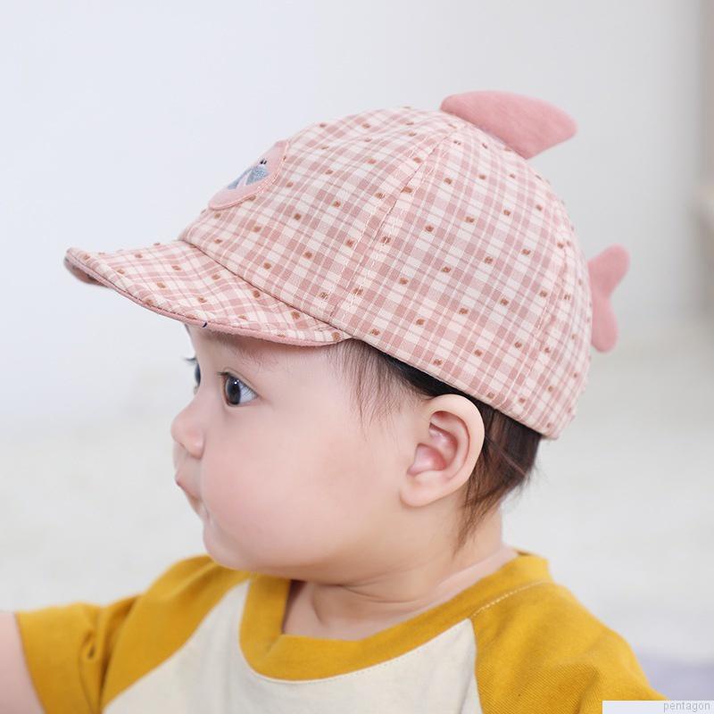 Mũ lưỡi trai vải cotton vành mềm mại chống nắng họa tiết cá mập kẻ sọc kiểu Hàn Quốc cho bé