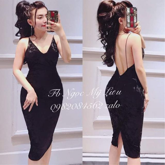 Đầm body 2 dây hở lưng