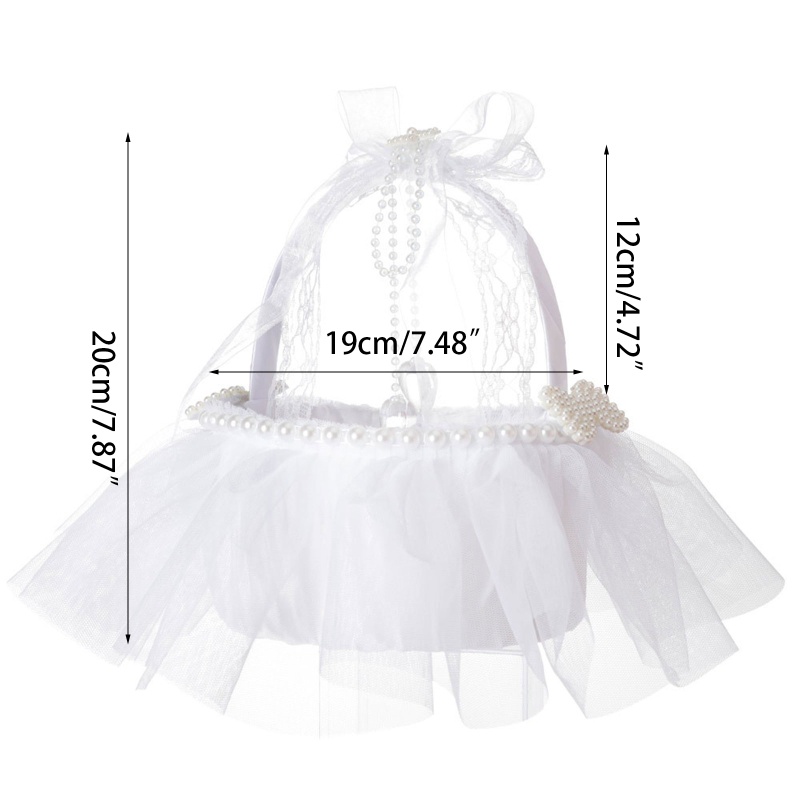 Giỏ Hoa Bằng Satin Có Tay Cầm Đính Nơ Ren Và Ngọc Trai Xinh Xắn
