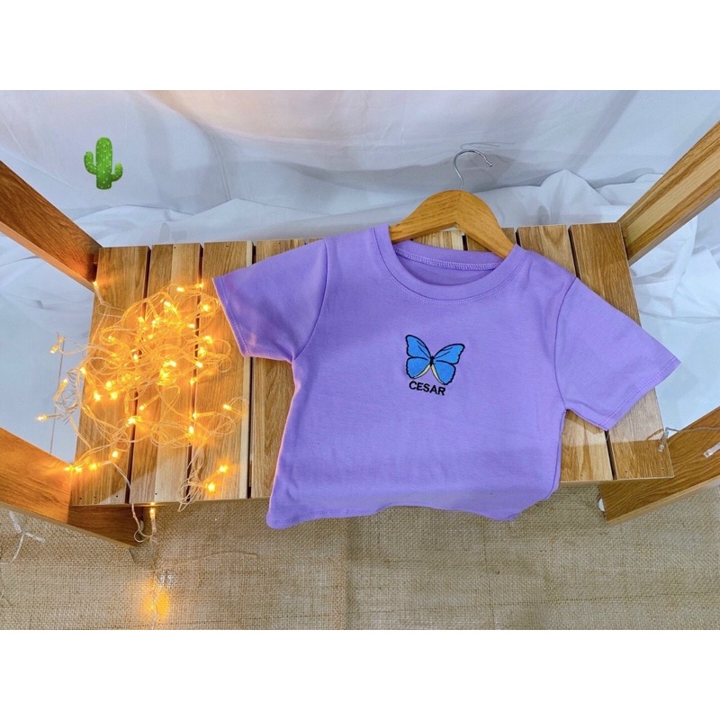 🍀Áo thun croptop thêu bướm cesar xịn xò