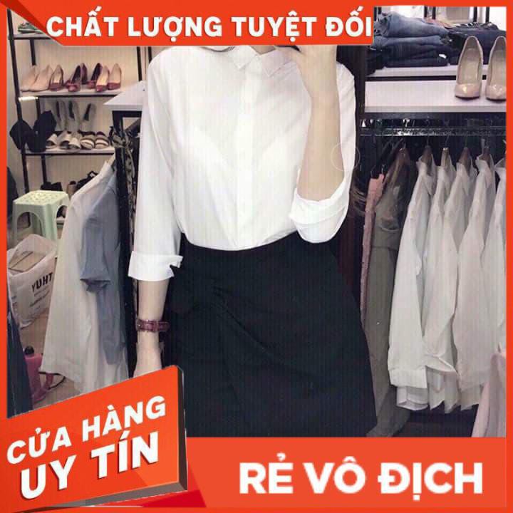 Áo sơ mi trắng trơn cổ đức vải kate lụa không nhăn