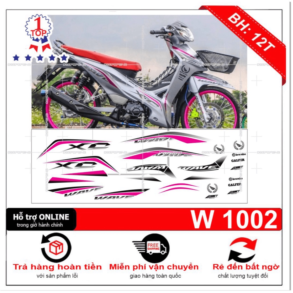 ( Quí khách vui lòng mang ra tiệm cho thợ dán ) Tem wave 110 in decal trong bạc hoặc trắng