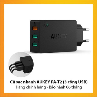 Củ Sạc nhanh Aukey PA-T2 3 cổng USB - Hàng chính hãng - Bảo hành 6 tháng