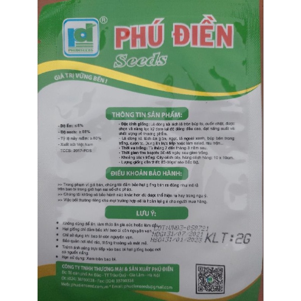 HẠT GIỐNG XÀ LÁCH BÚP ĐĂM SỐ 1
