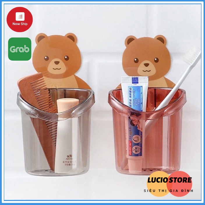 Cốc gấu dán tường để đồ bàn chải đánh răng hình gấu có lỗ thoát nước tiện lợi