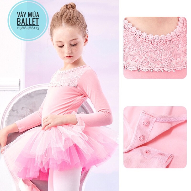 Set áo váy múa phối ren giọt lệ dài tay