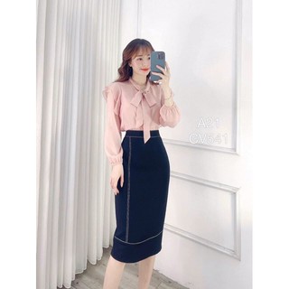 Áo tơ cổ buộc nơ