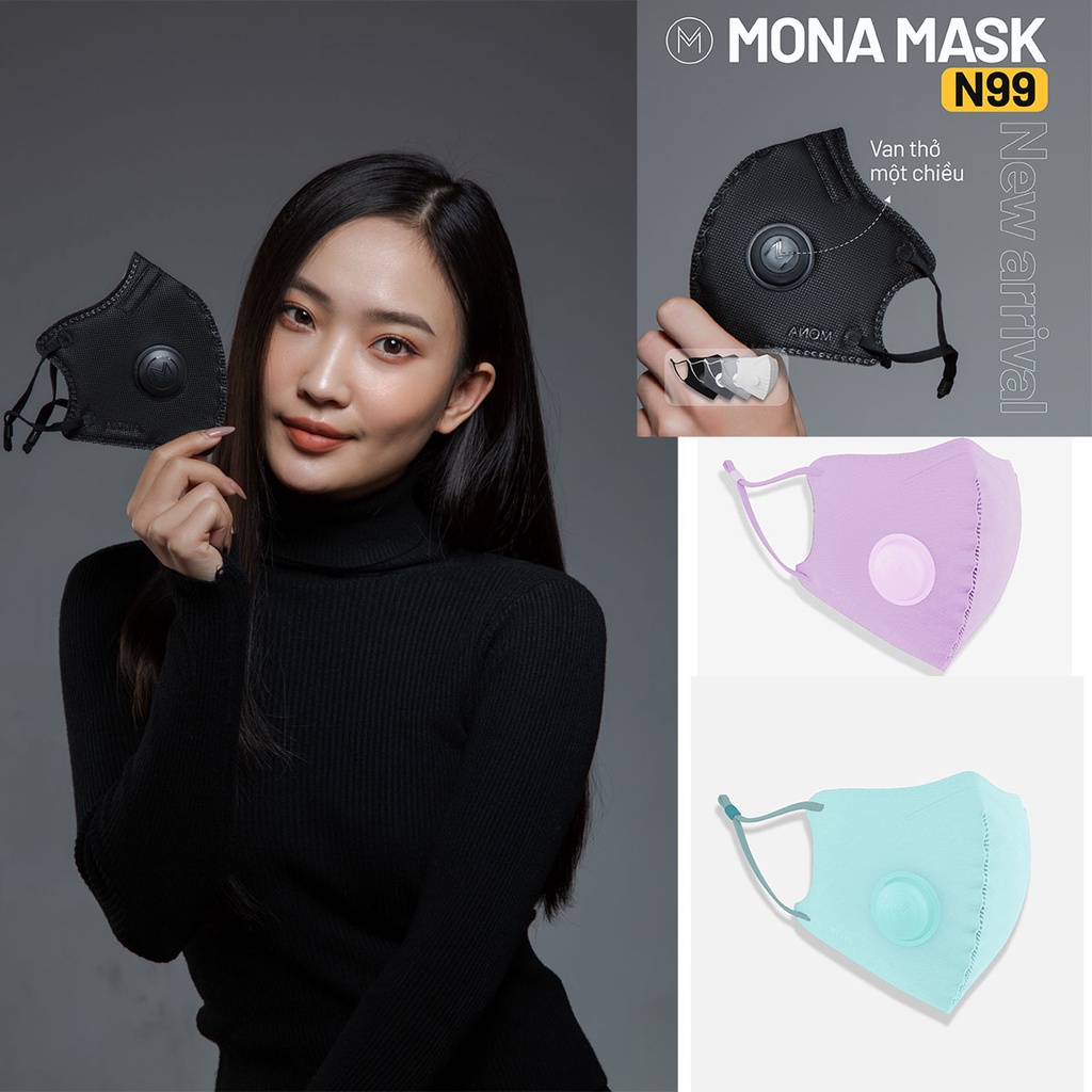 Khẩu trang mona 6 lớp có van tiêu chuẩn N99 chống bụi mịn #mona