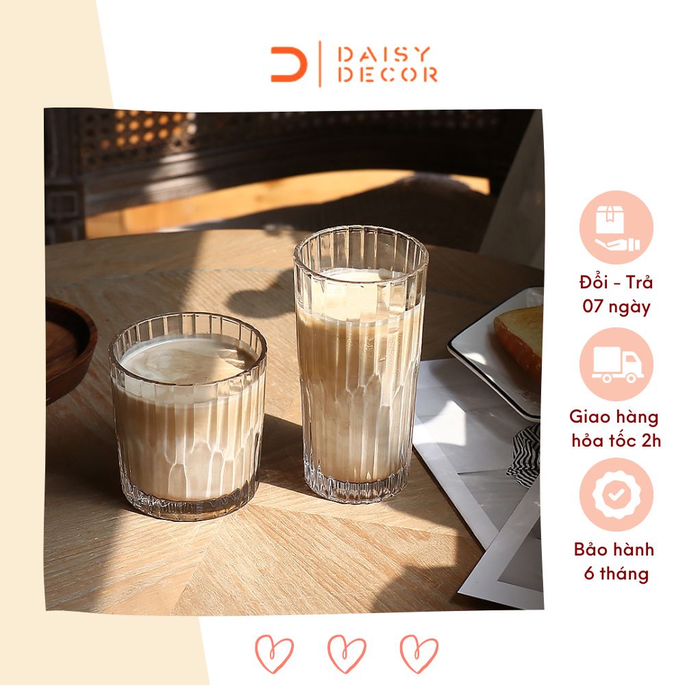 Ly thủy tinh cafe cốc thủy tinh cafe chịu nhiệt Daisy Decor trang trí quán cafe họa tiết vân dọc và ô vuông