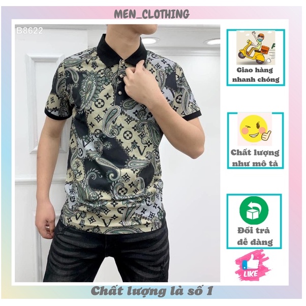 Áo polo nam 3D lá chất liệu chuẩn cotton 100% phong cách thanh lịch sang trọng