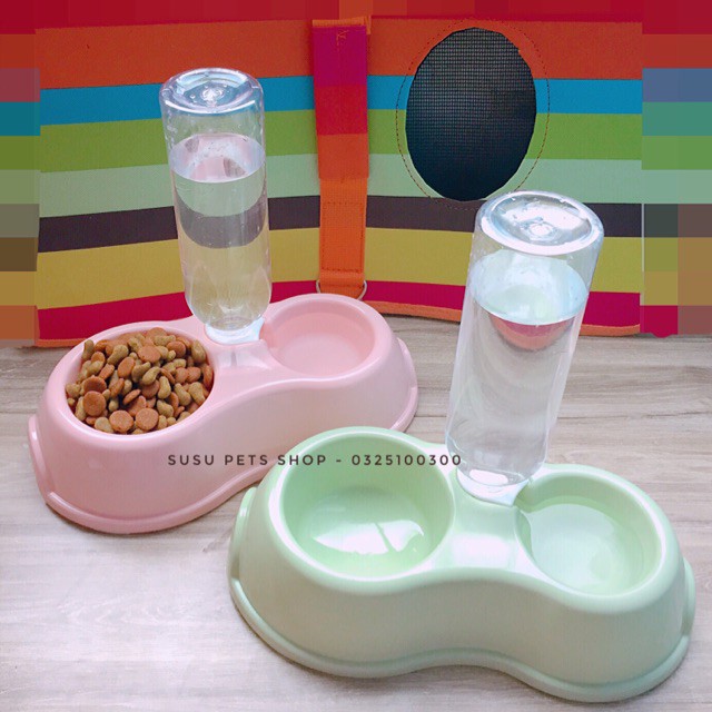 Bát đôi kèm bình nước cho chó mèo