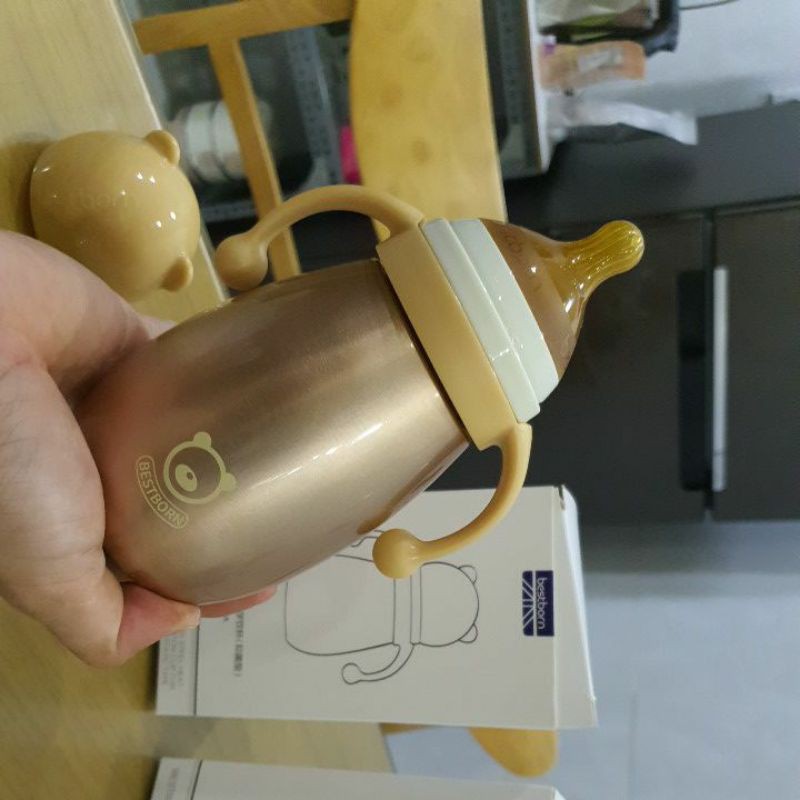 (HCM) Bình sữa inox giữ nhiệt gấu vàng 240ml Best Born