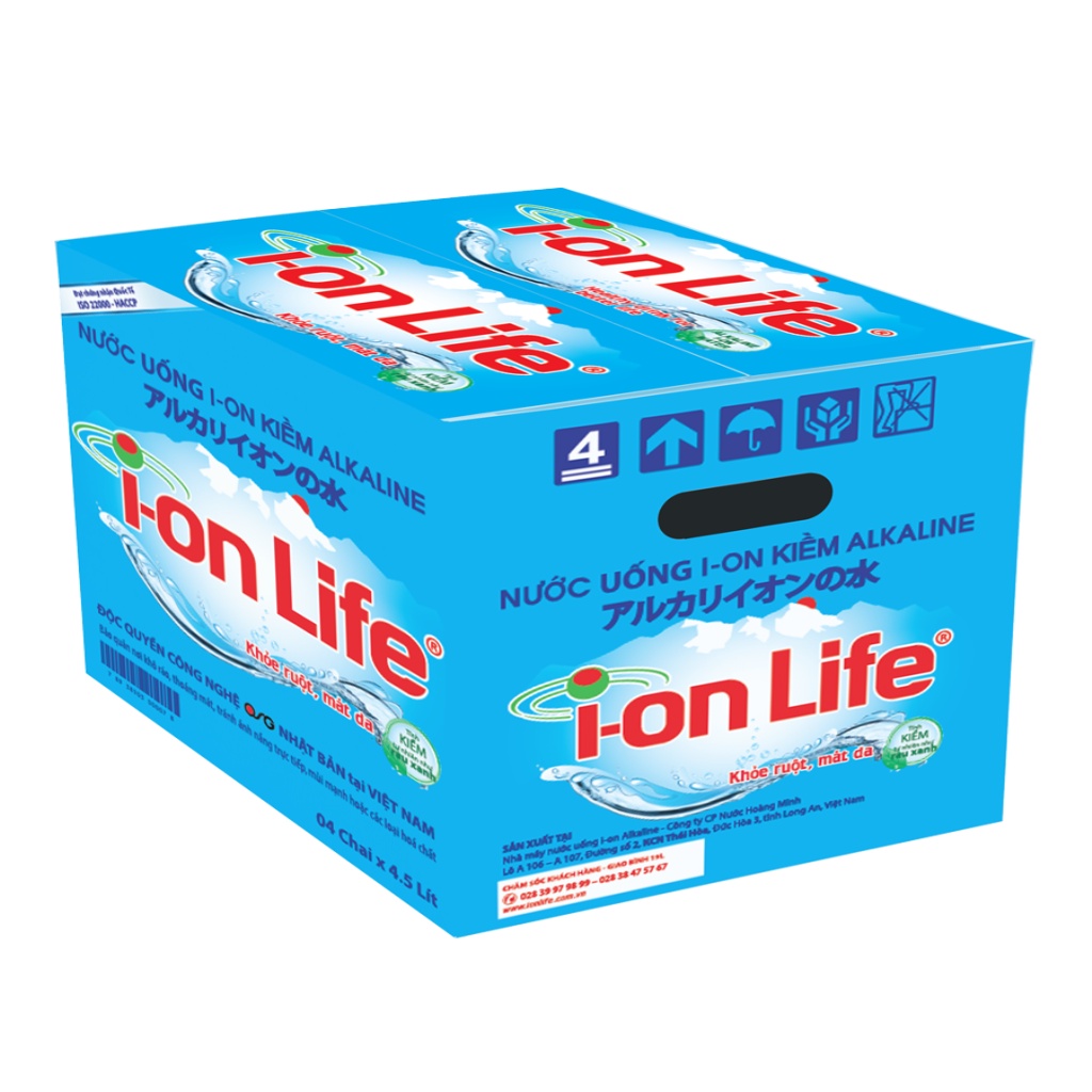 Thùng 4 chai nước uống i-on kiềm Alkaline I-on Life 4.5L - ion life khỏe ruột mát da