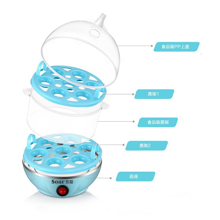 Máy luộc trứng hấp thức ăn Soar 2 tầng nhựa PP đa năng