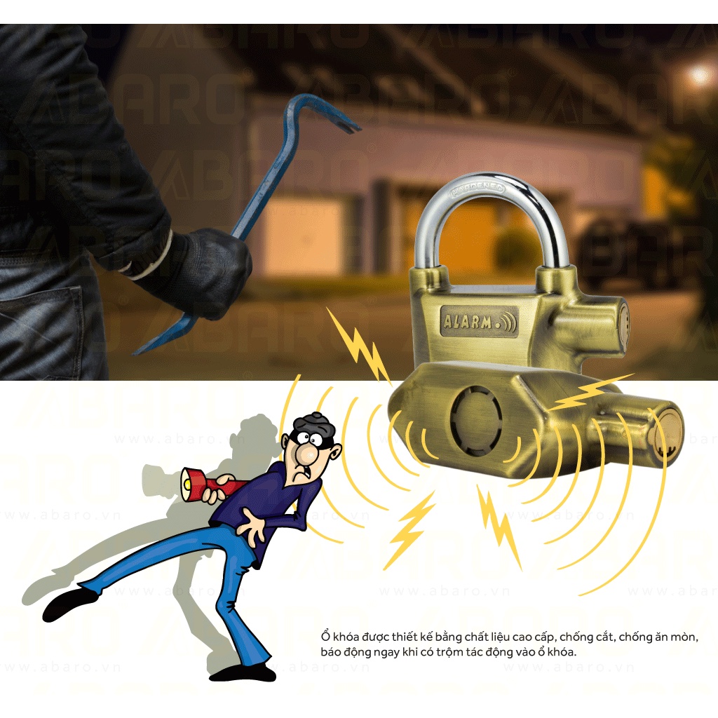Ổ khóa cửa báo động Alarm - BH 12 tháng - Khóa cửa - khóa đĩa xe máy còi hú chống trộm