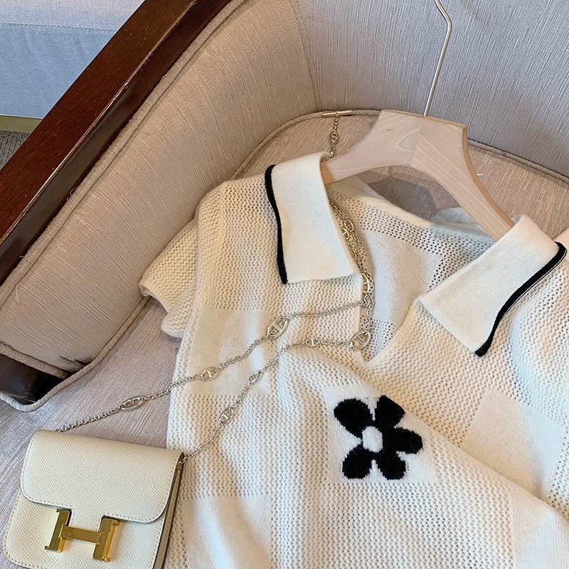 Áo Polo Dệt Kim Phong Cách Xiaoxiang 185247 Áo Thun Ngắn Tay Thời Trang Mùa Hè Giản Dị