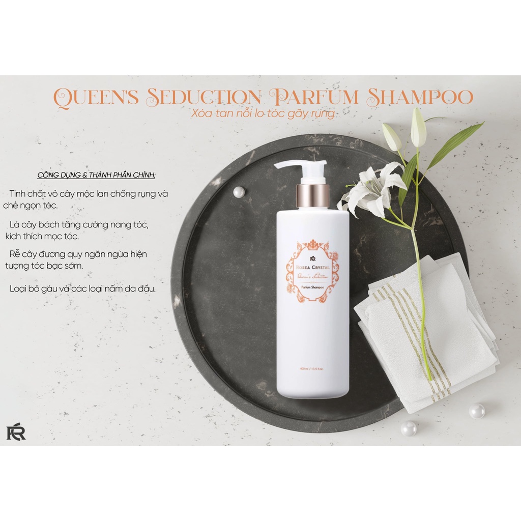 Dầu gội Rosea Crystal Queen's Seduction Parfum Shampoo lưu hương, kích thích mọc tóc 400ml