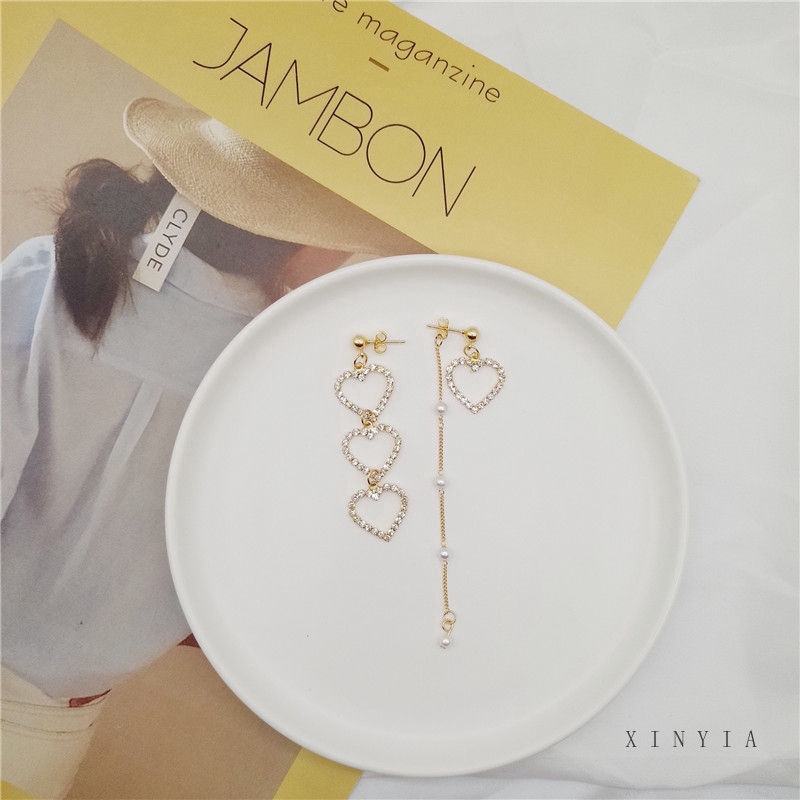 Khuyên Tai Dáng Dài Hình Trái Tim Đính Ngọc Trai Nhân Tạo Thời Trang