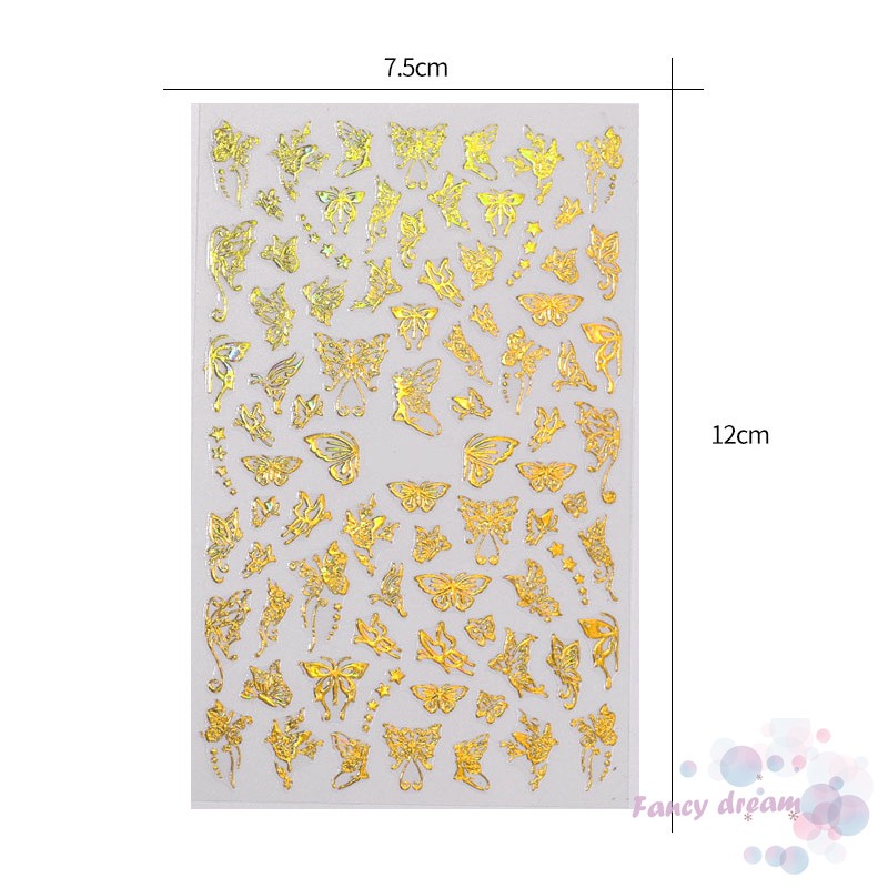 Miếng Dán Trang Trí Móng Tay Nghệ Thuật Hình Bướm Màu Vàng / Bạc Cho Nữ