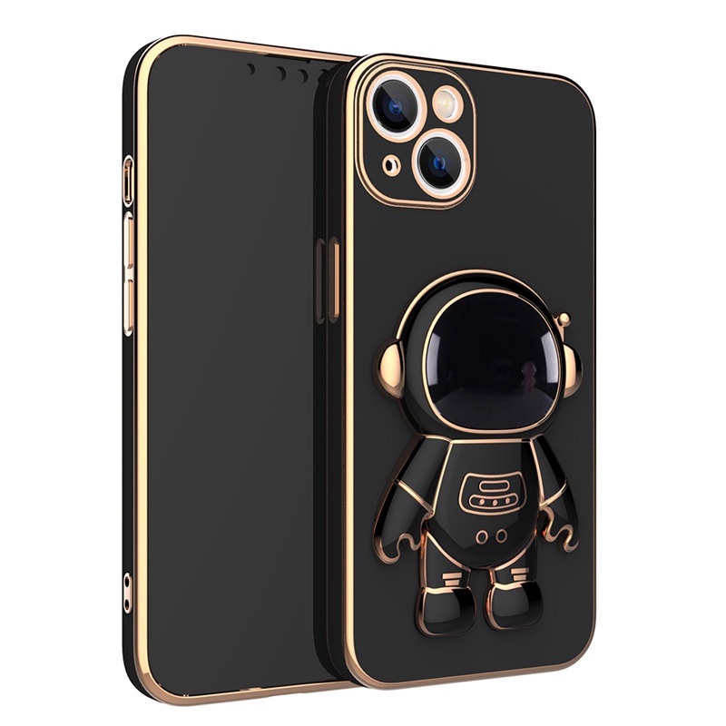 Ốp Điện Thoại Dẻo Tráng Gương Hình Phi Hành Gia 3D Kèm Giá Đỡ Cho iPhone 14 13 11 12 Pro Max 13Pro XS XR X 7 8 Plus