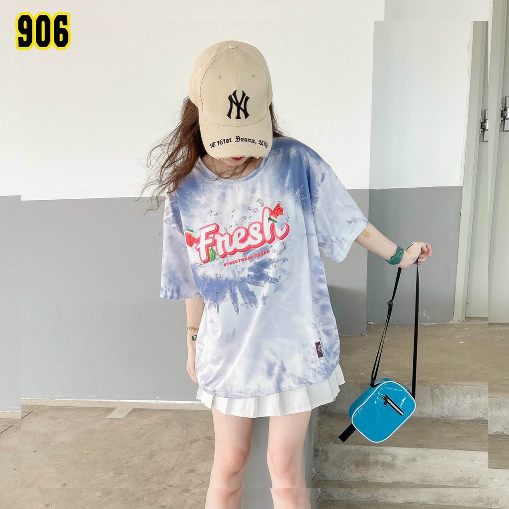 Áo thun tay ngắn unisex, áo phông tay lỡ nam nữ, thun lạnh màu loang, 100% cotton, free size 40-75kg - yumi47store-906 | BigBuy360 - bigbuy360.vn