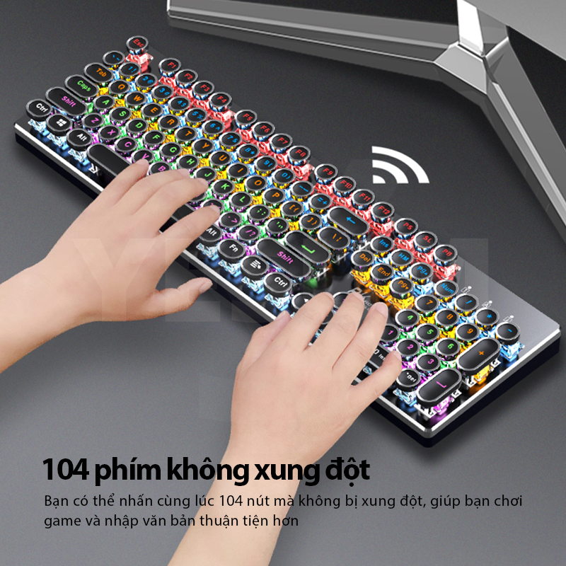 【Muộn nhất】 Bàn phím chơi game phím tròn Punk Bàn phím cơ có đèn nền RGB Bàn phím có đèn năng động đầy màu sắc
