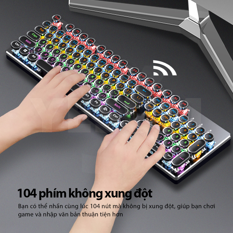 【Muộn nhất】 Bàn phím chơi game phím tròn Punk Bàn phím cơ có đèn nền RGB Bàn phím có đèn năng động đầy màu sắc