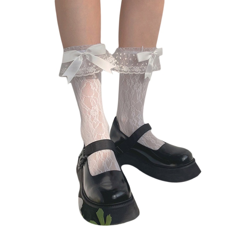 Xixi Đôi Vớ Vải Satin Phối Ren Đính Nơ Họa Tiết Chấm Bi Phong Cách Lolita Nhật Bản Dành Cho Nữ