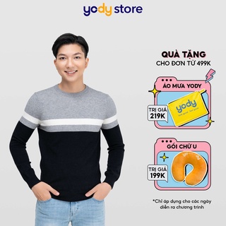 Áo len nam YODY cổ tròn dáng suông kẻ ngực thoáng khí phối sọc ALM4023