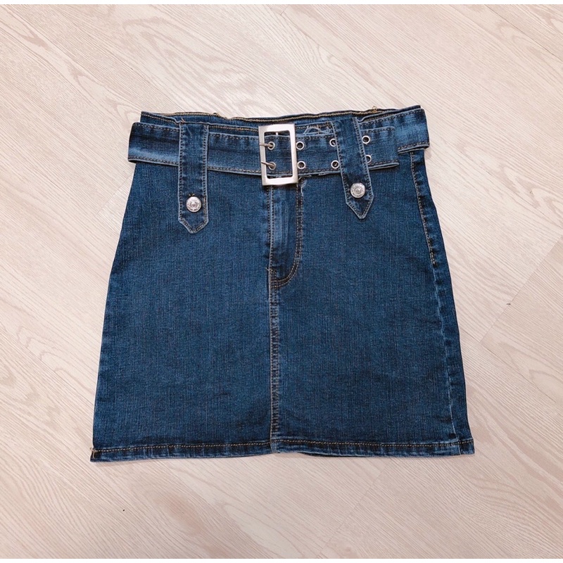 Chân váy jeans phối nịt