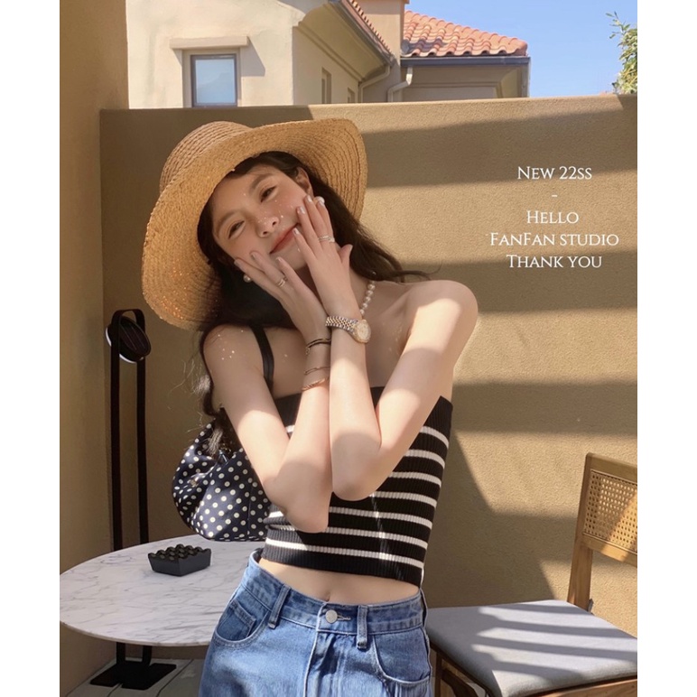 QADCOL  Áo Ống Không Tay Dệt Kim Kẻ Sọc Thời Trang Mùa Hè Hàng Mới Dành Cho Bạn Gái