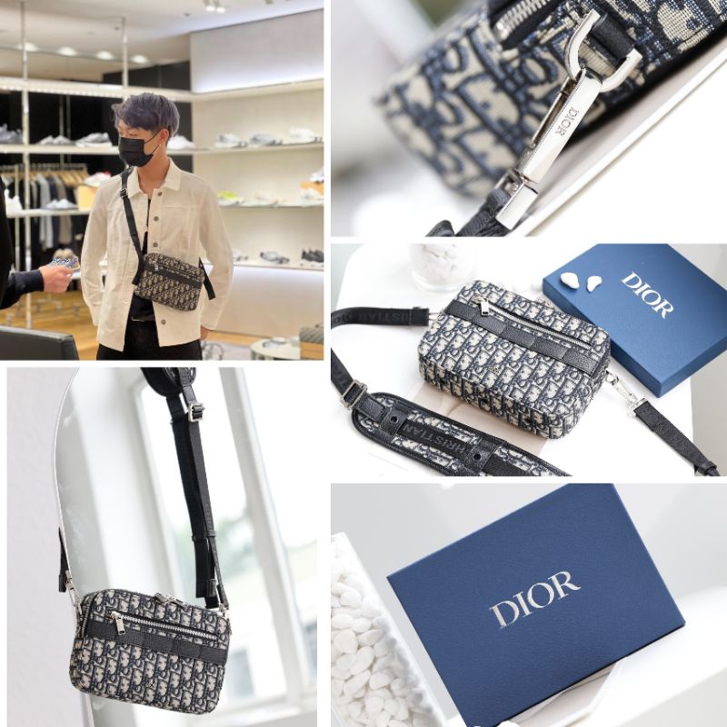 Túi đeo chéo nam&amp;nữ màu vải xanh sz11x17cm vải xanh chữ CD siêu hot