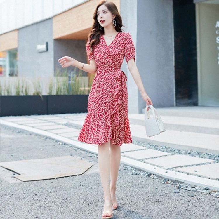 Đầm Đuôi Cá Cổ Chữ V In Hoa Thời Trang Mùa Hè Dành Cho Nữ