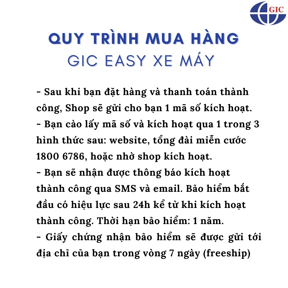 TOÀN QUỐC [Voucher giấy] Bảo Hiểm Vật Chất + Cứu Hộ Xe Máy - Bảo Hiểm Toàn Cầu GIC