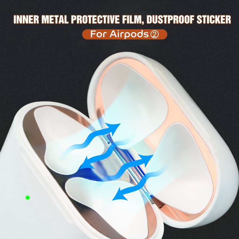 Miếng dán chống bụi bằng kim loại siêu mỏng tự dính cho hộp sạc tai nghe Apple AirPods 2
