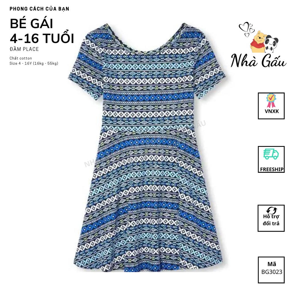 Đầm retro xanh dương size đại 5-16 tuổi