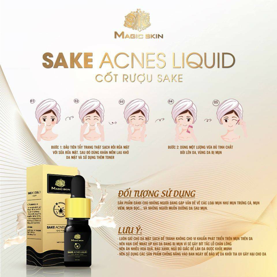 SERUM Mụn KHÔNG SƯNG cốt rượu sake Sake Acnes Liquid CHÍNH HÃNG Magic Skin