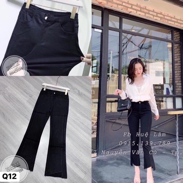 Quần bò loe rách gấu sẵn hàng tại shop