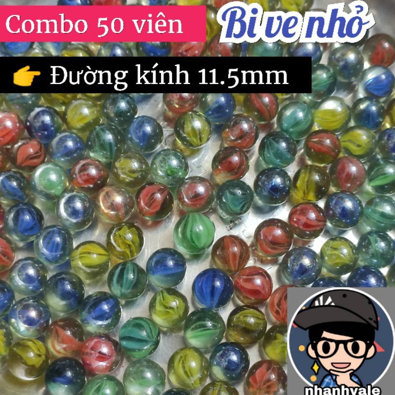 Combo 50 viên bi ve nhỏ, bi thủy tinh 11.5mm Dùng làm đồ chơi hoặc trang trí