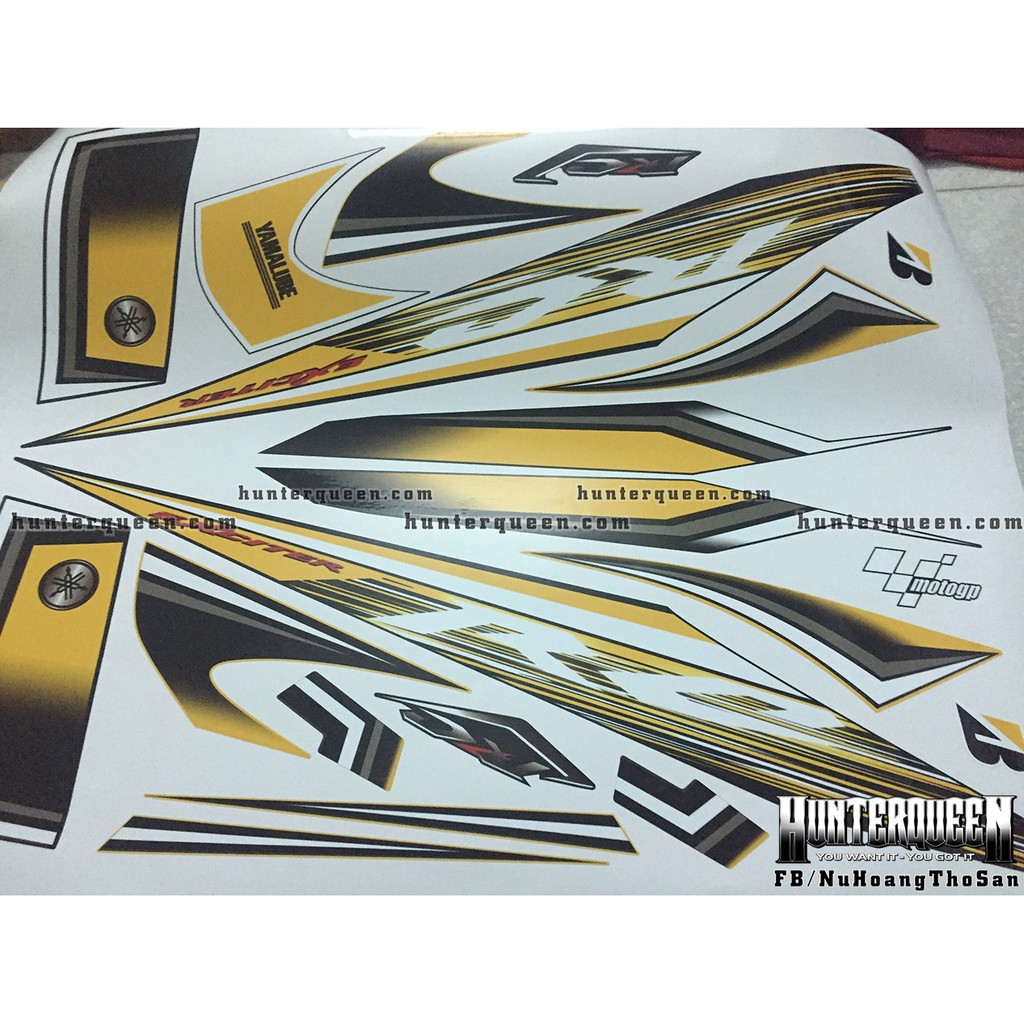 Tem rời Exciter 135 RC đời 2006-2010. Dán xe vàng đen. Thiết kế theo yêu cầu