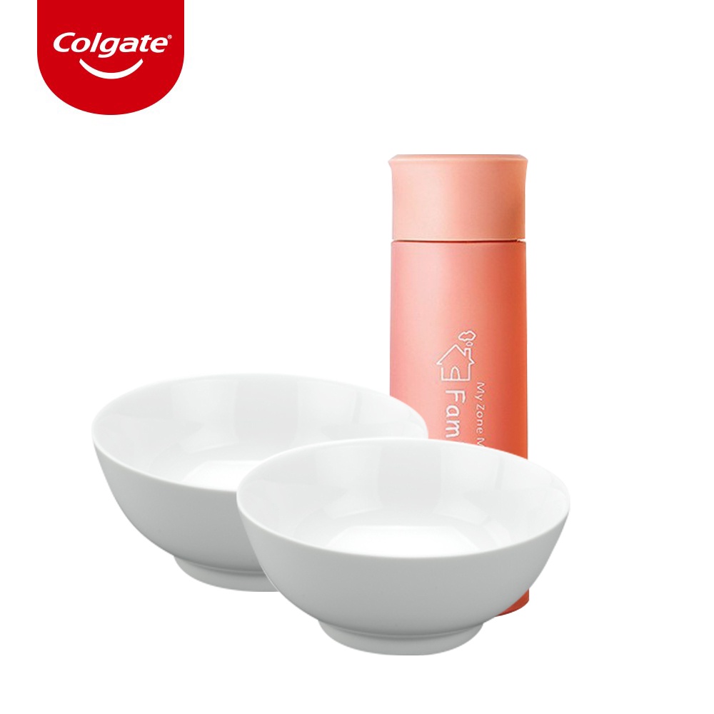 [HB gift] Bộ 2 tô sứ trắng Colgate + Bình nước nhiều màu (Giao màu ngẫu nhiên)