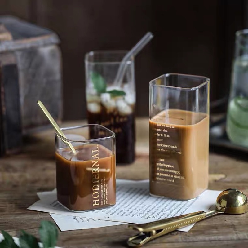 Ly thuỷ tinh vuông chịu nhiệt uống nuớc, caffe, decor