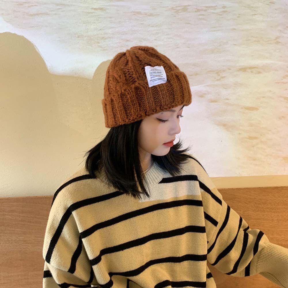 Mxgoods Mũ Beanie Dệt Kim Màu Trơn In Chữ Đơn Giản Thời Trang Mùa Đông Cho Nữ