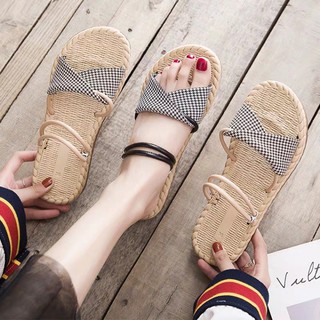 Dép nữ🐷 Yến Yến Sport 🐷dép nữ đế cói quai kẻ cúc siêu xinh mã D7