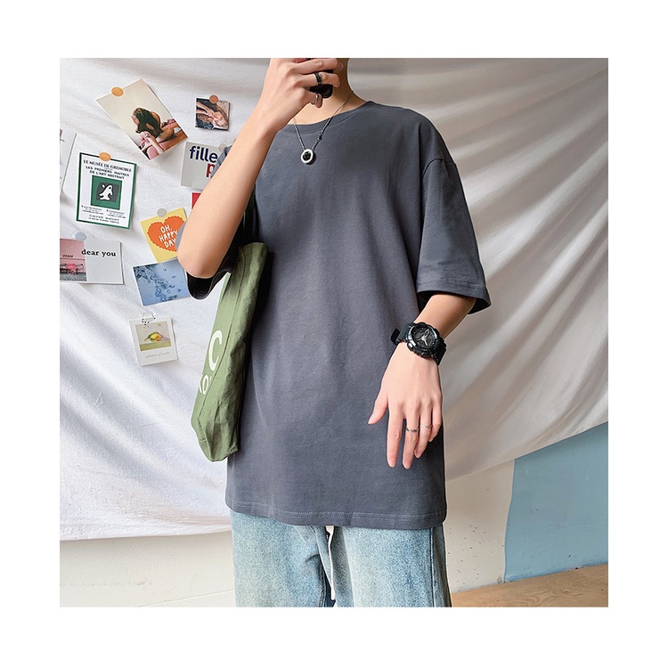 Áo Thun Tay Ngắn Cổ Tròn Dáng Rộng Màu Trơn Thời Trang Mùa Hè Cho Nam TTE085