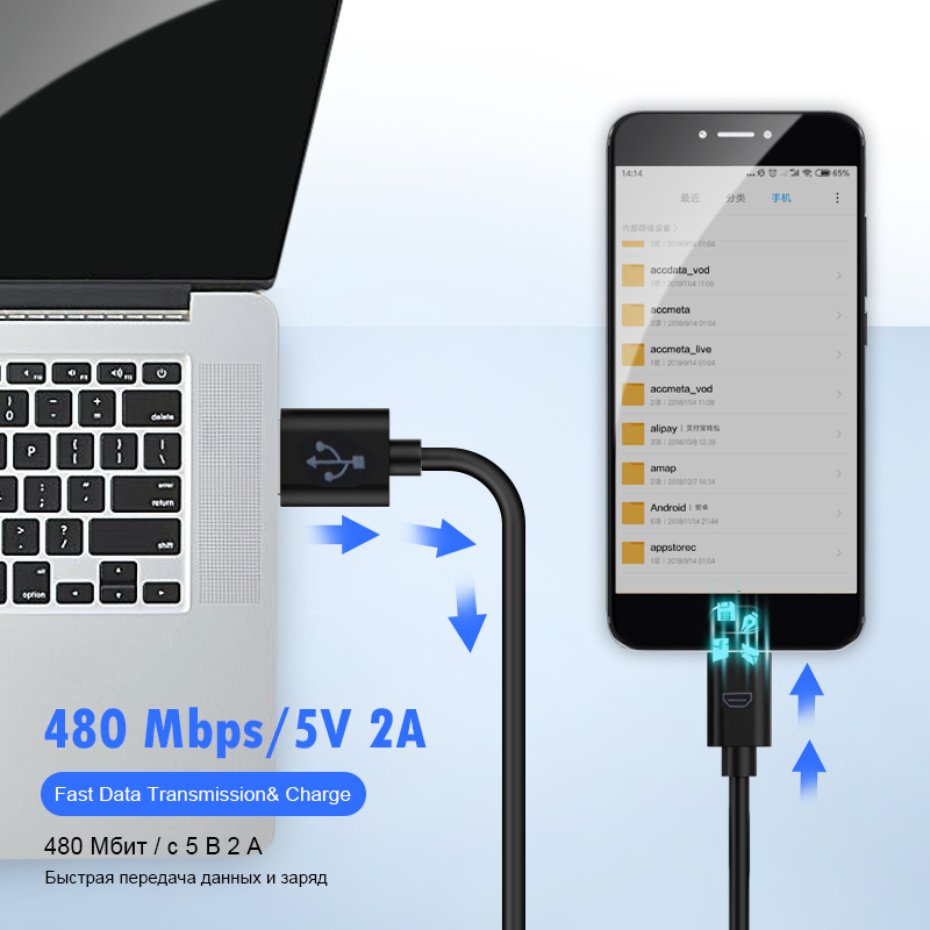 Dây Cáp Sạc Đồng Bộ Dữ Liệu USB 2.0 A Sang Micro B 10CM Cho Điện Thoại/Máy Tính Bảng/Laptop