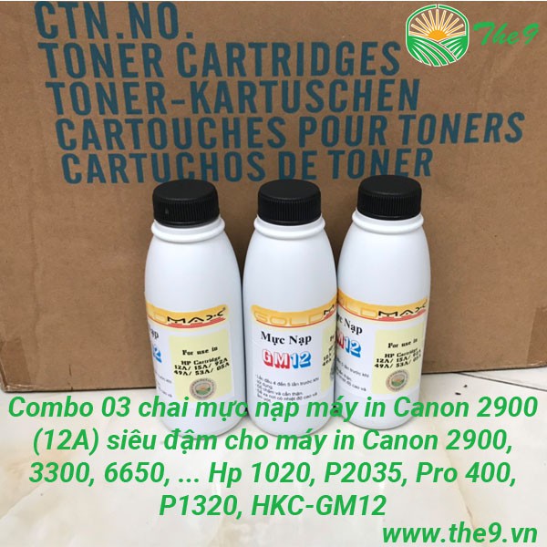 Mực Nạp máy in Canon 2900 (Mực nạp 12A/303 GM12)siêu đậm nét đẹp cho Canon 2900, 3300,Hp1020, P2035, Pro 400, P1320