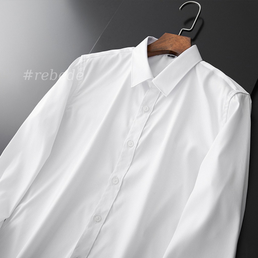 Áo sơ mi trắng nam cổ bẻ tay dài, Vải sơ mi lụa đẹp co giãn nhẹ kiểu trơn basic Rebede Shop - SML | BigBuy360 - bigbuy360.vn