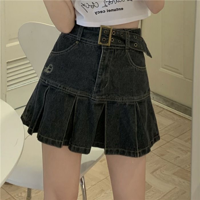 Chân Váy Denim Xếp Ly Dáng Ngắn Phong Cách Nhật Bản Thời Trang Mùa Hè 2022 Dễ Phối Đồ