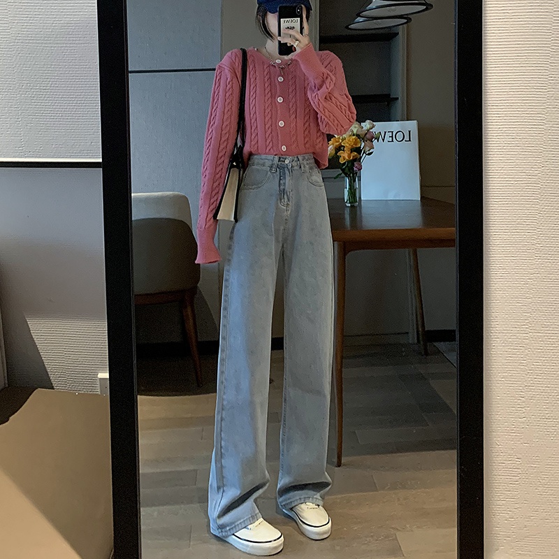 Quần jeans cho nữ lưng cao ống rộng thời trang Hàn Quốc